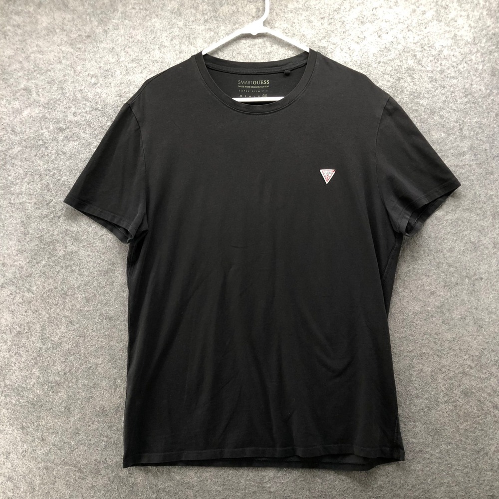 Guess‎ Organic Cotton T-Shirt Mens XXL Black Short Sleeve Crewneck Triangle Logo